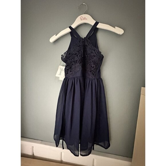 Speechless Kids Blue Mini Dress Laced Halter Neck Sleeveless NWT Size 7 - Picture 5 of 5